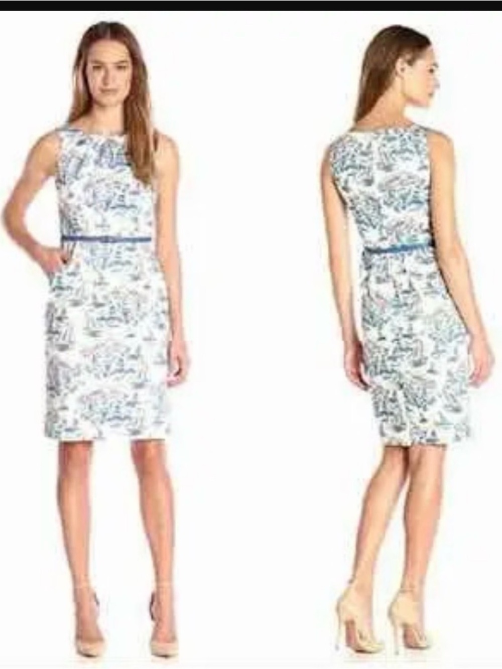 Nine West Women's Sleeveless Sailboat Print Knee-Length Dress with Belt
